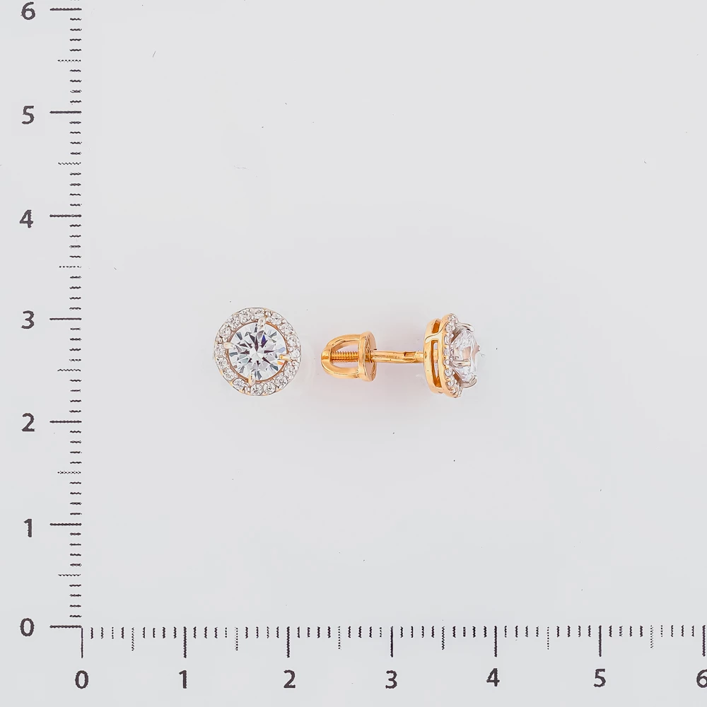 Серьги с фианитом из красного золота 585 пробы