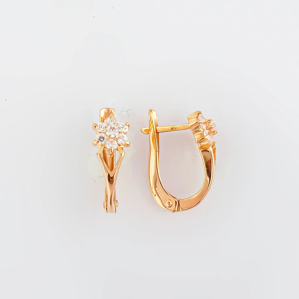 Серьги с фианитом из красного золота 585 пробы