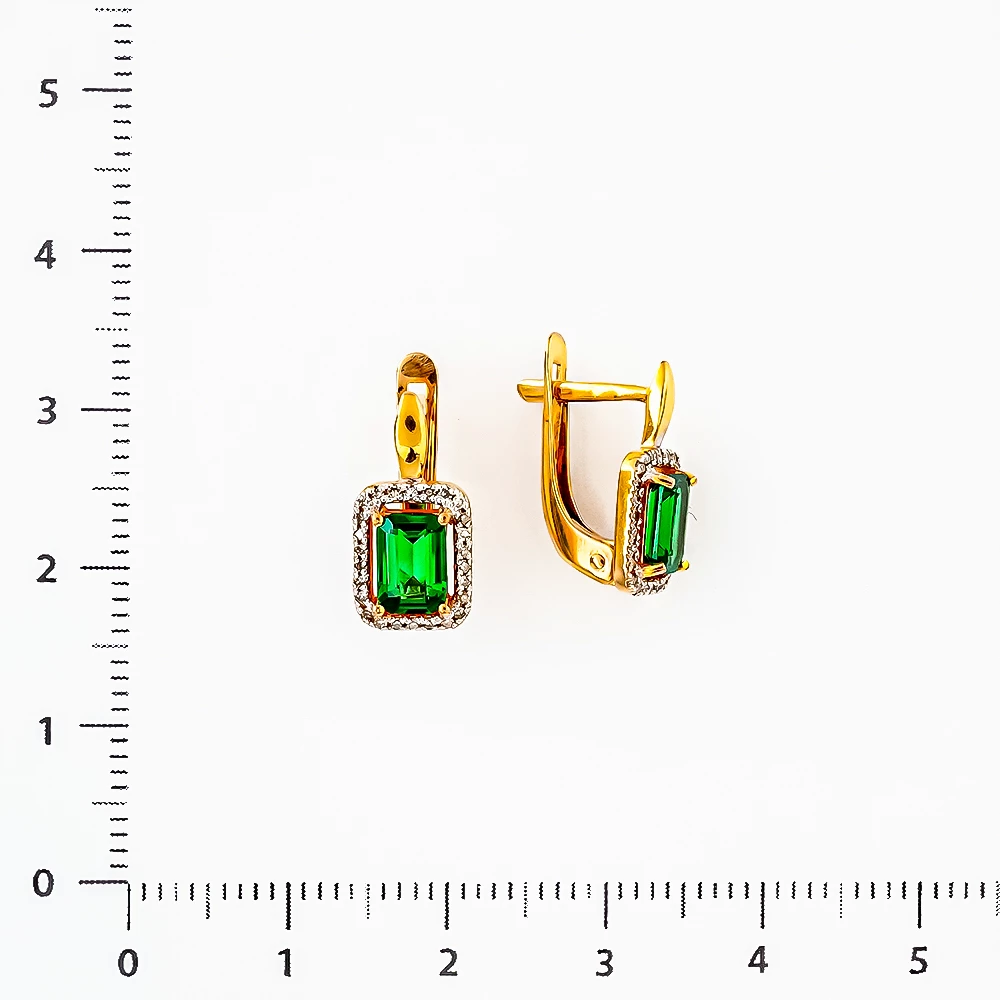 Серьги с изумрудом синтетическим из желтого золота 375 пробы 2
