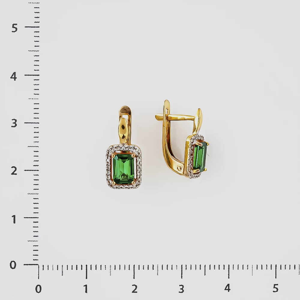 Серьги с изумрудом синтетическим из желтого золота 375 пробы