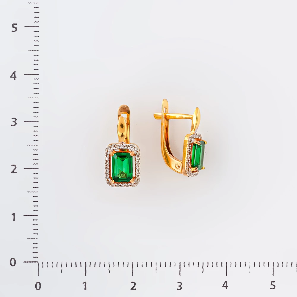 Серьги с изумрудом синтетическим из желтого золота 375 пробы