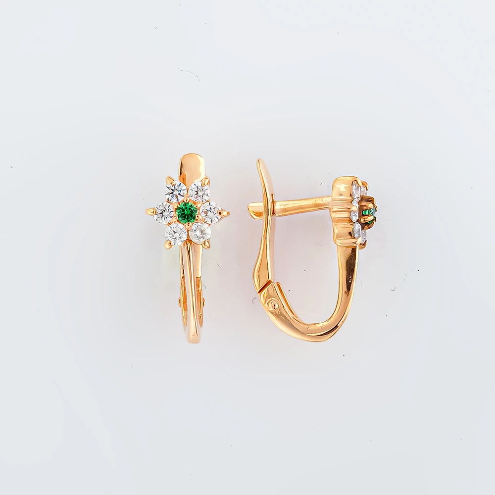 Серьги с фианитом из красного золота 585 пробы