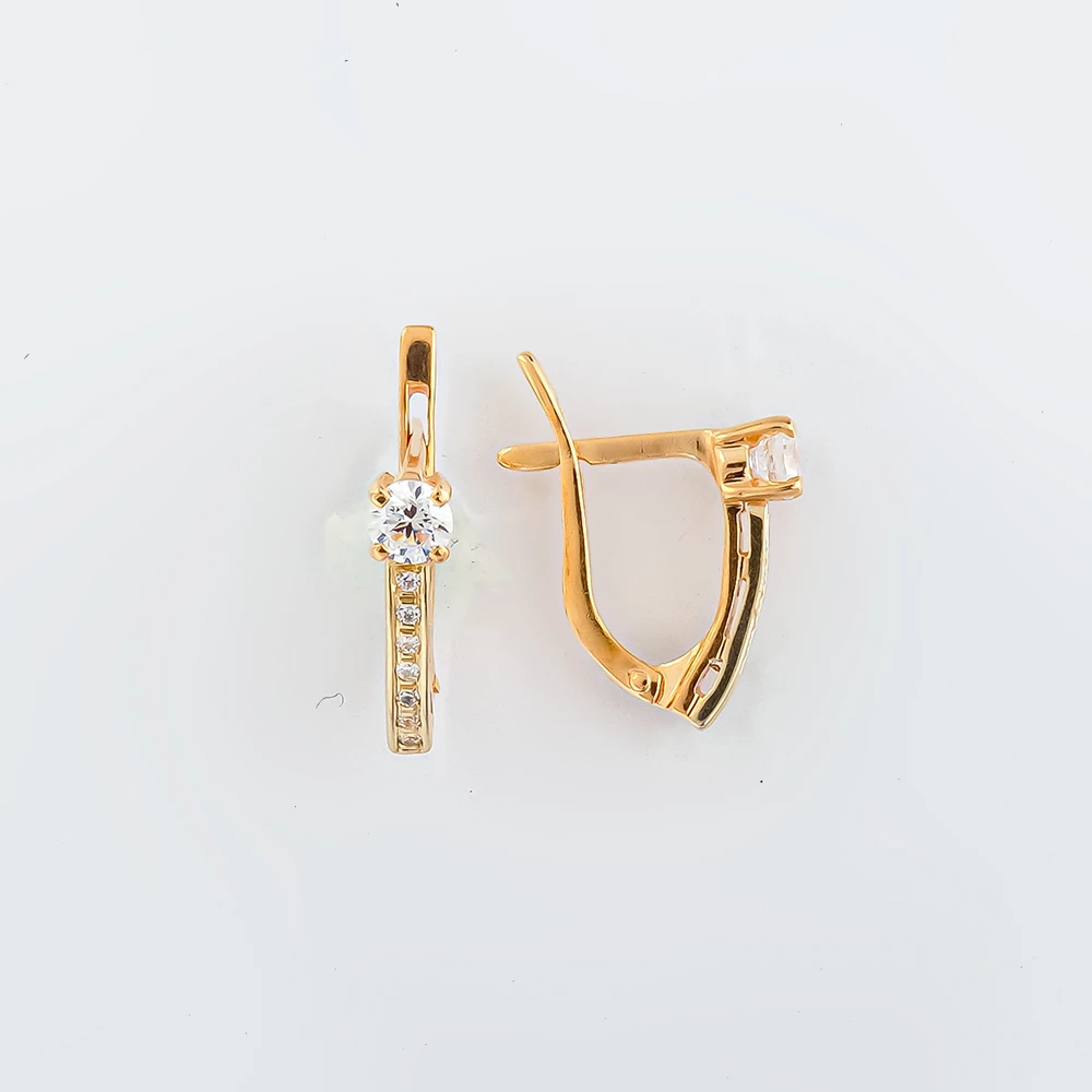 Серьги с фианитом из красного золота 585 пробы