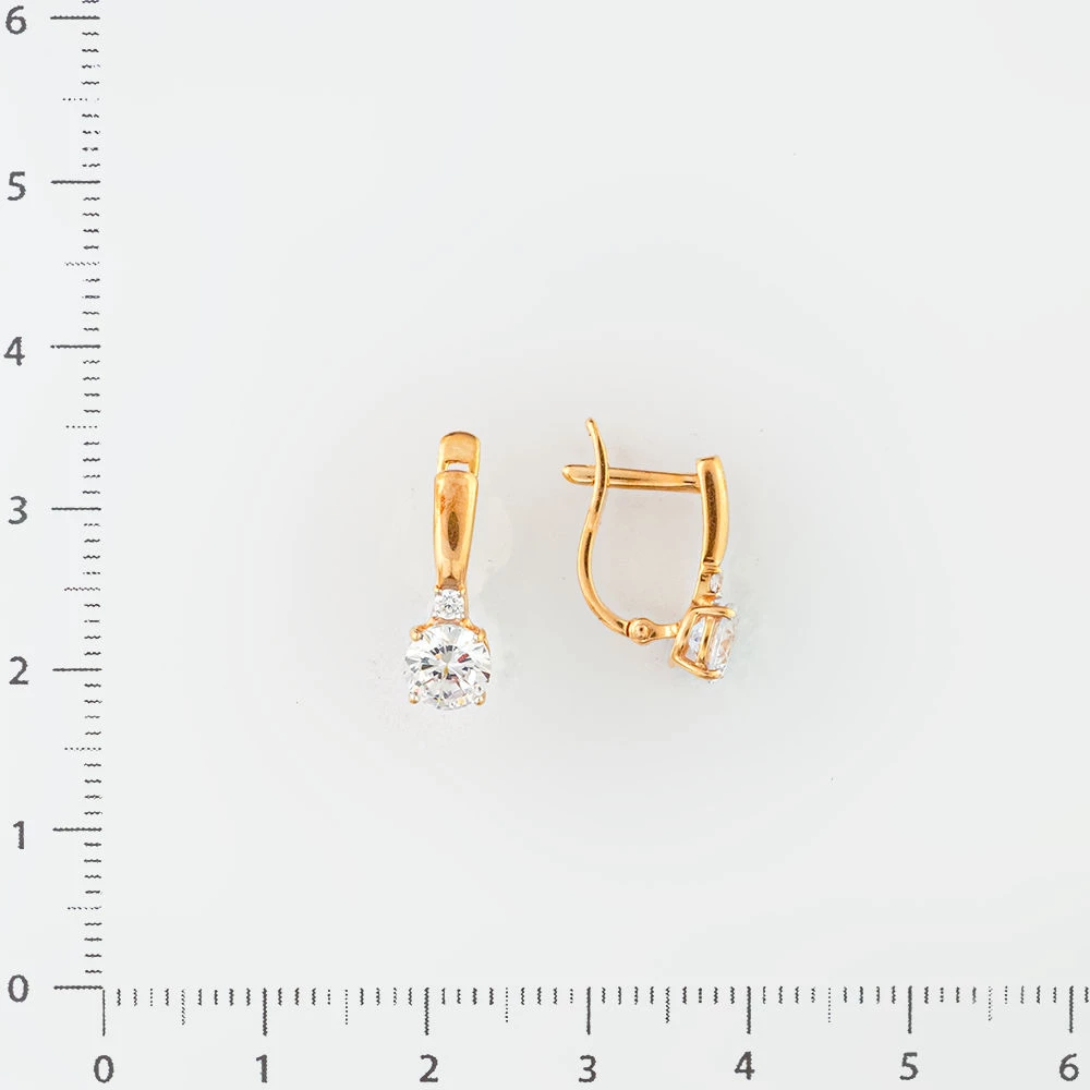 Серьги с фианитом из красного золота 585 пробы