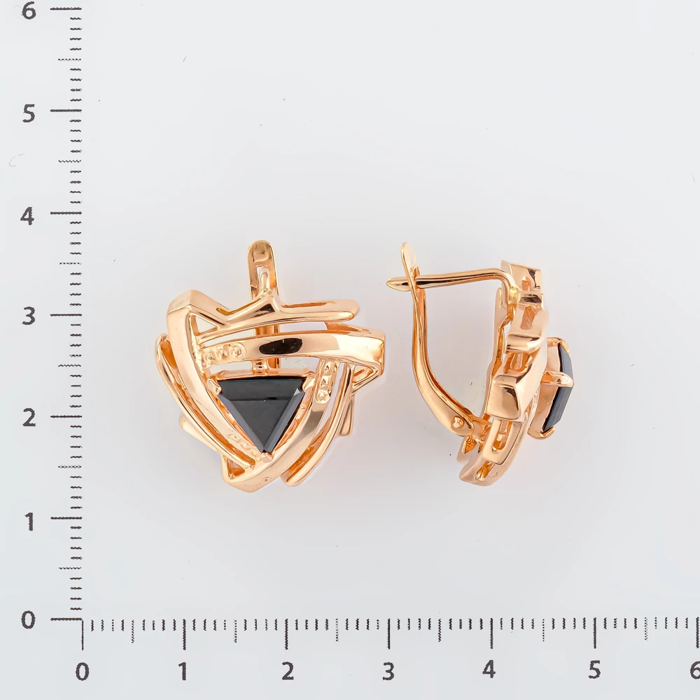 Серьги с ониксом из красного золота 585 пробы