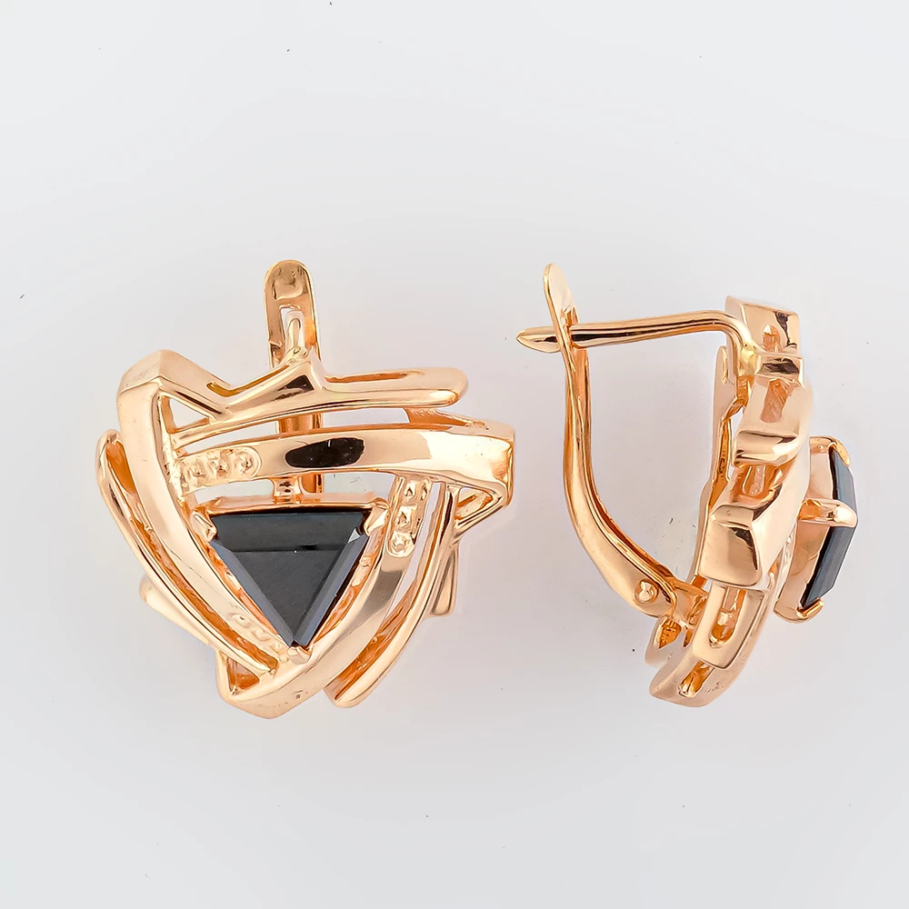 Серьги с ониксом из красного золота 585 пробы