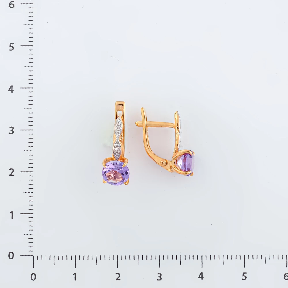 Серьги с аметистом из красного золота 585 пробы