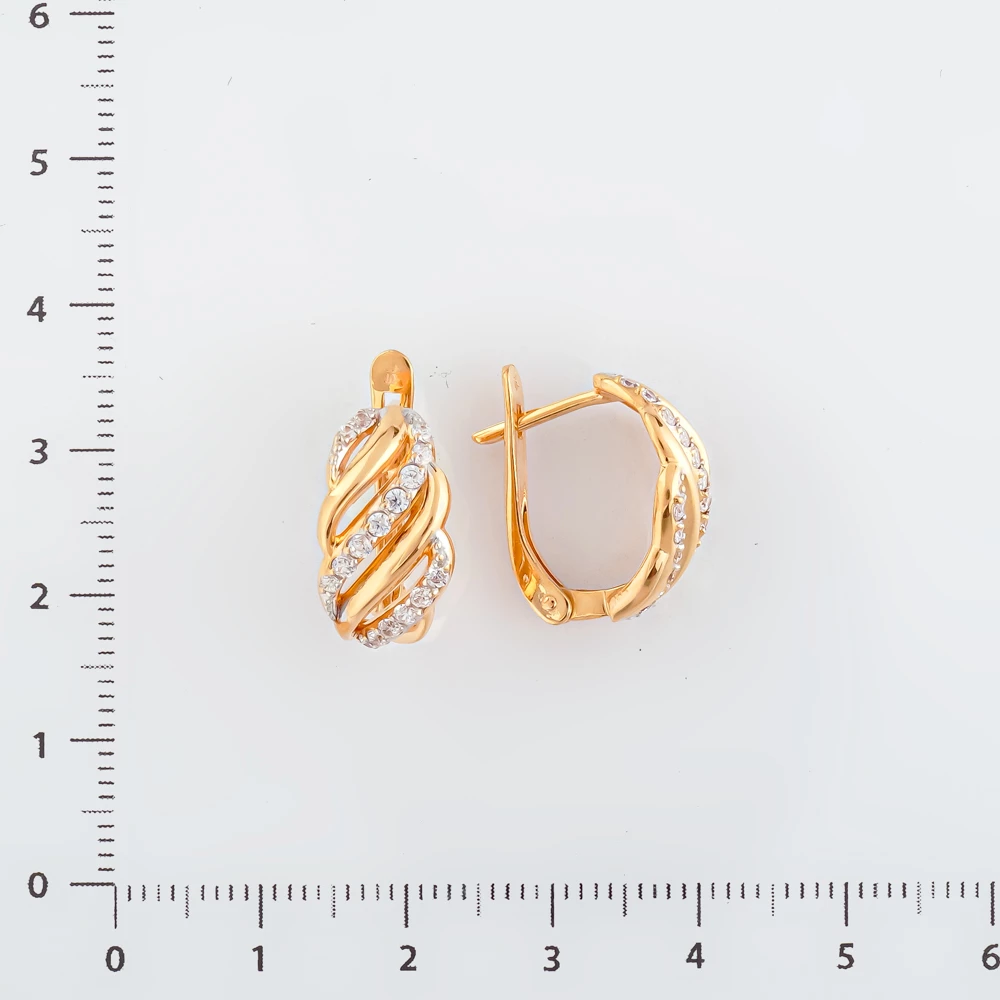 Серьги с фианитом из красного золота 585 пробы