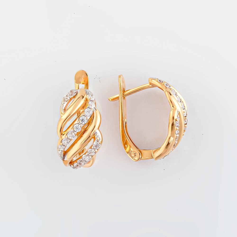 Серьги с фианитом из красного золота 585 пробы