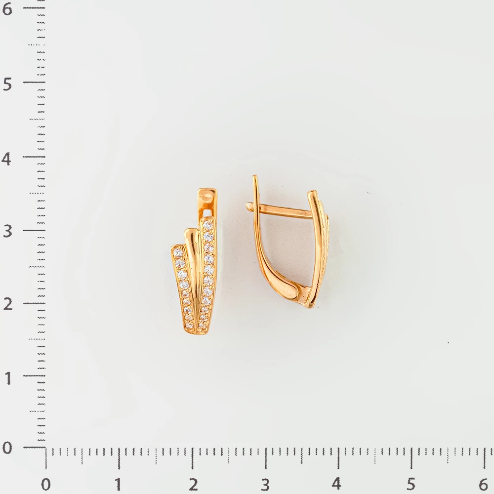Серьги с фианитом из красного золота 585 пробы