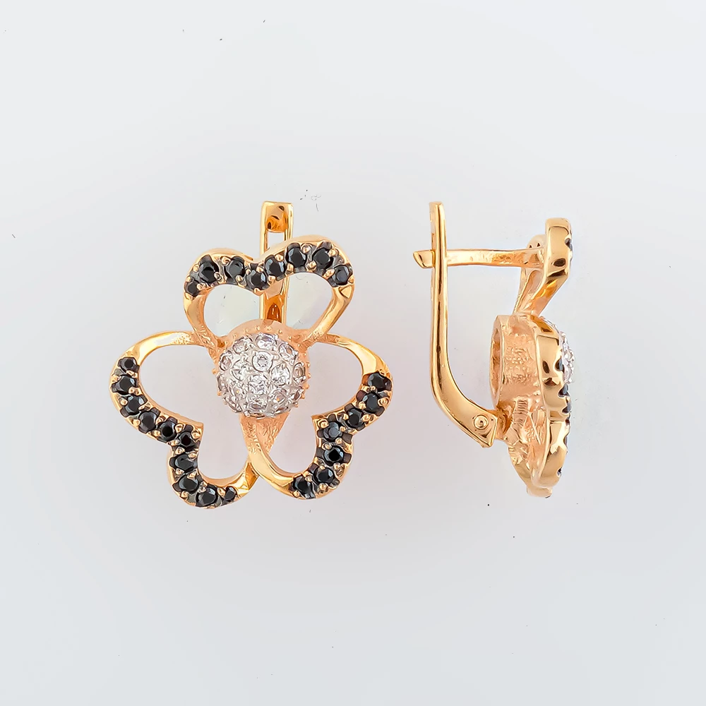 Серьги с фианитом из красного золота 585 пробы