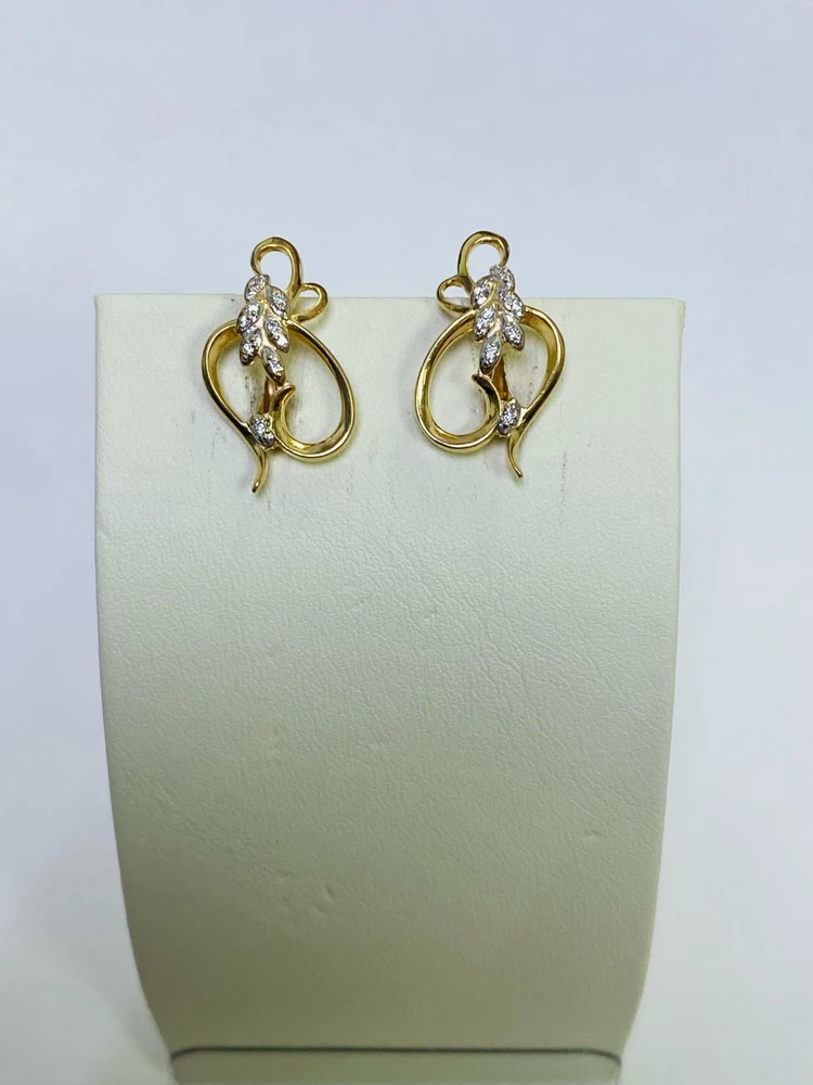 Серьги с фианитом из красного золота 585 пробы