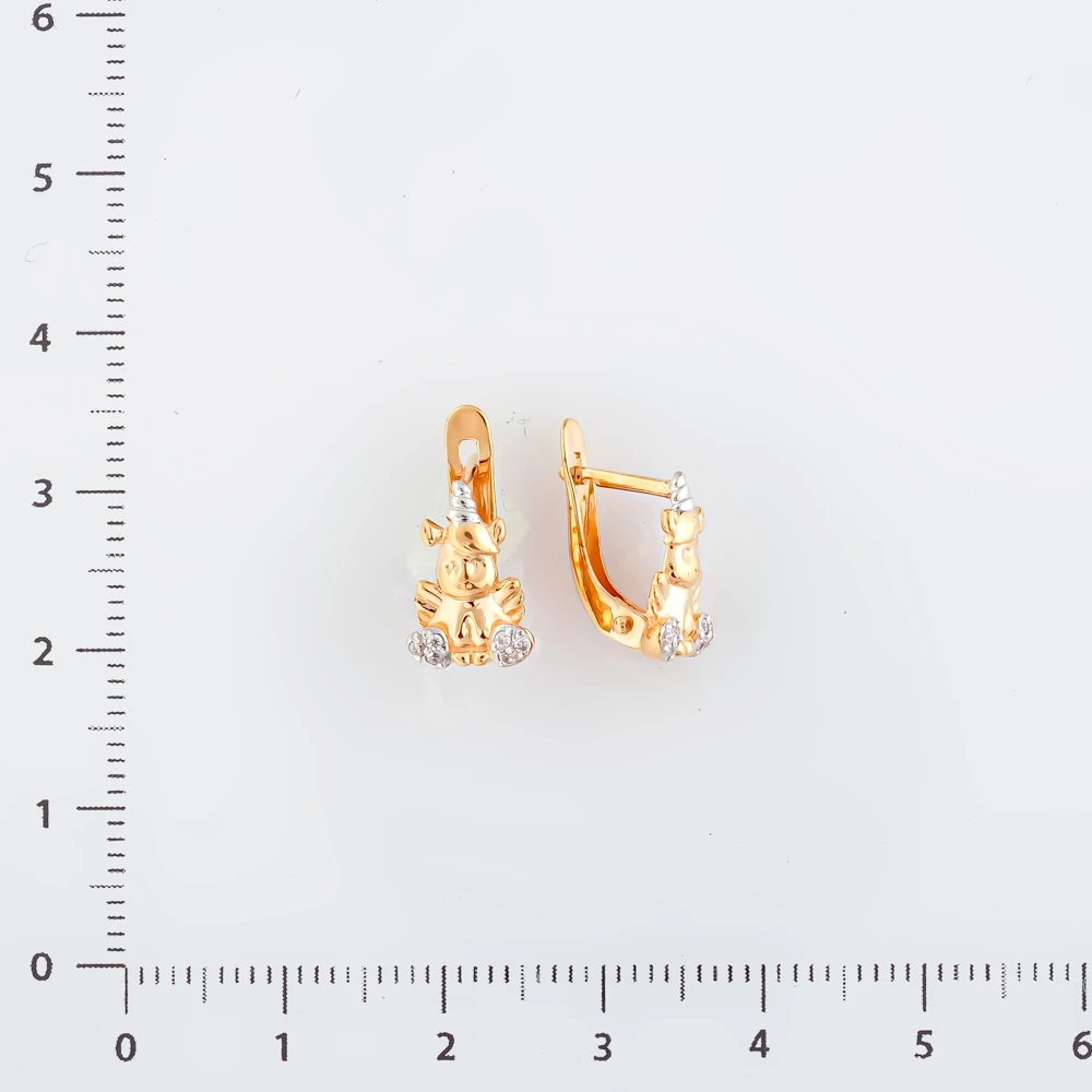 Серьги с фианитом из красного золота 585 пробы