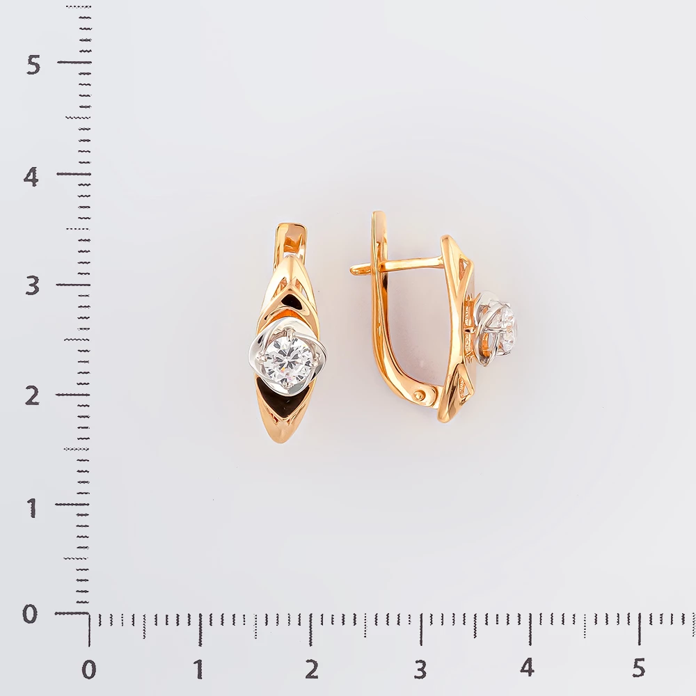 Серьги с фианитом из красного золота 585 пробы