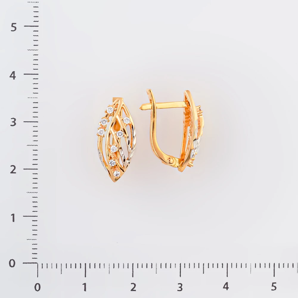 Серьги с фианитом из красного золота 585 пробы