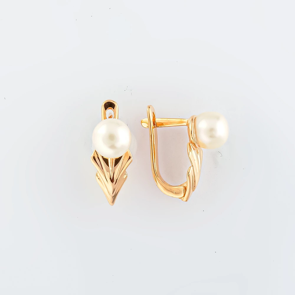 Серьги с культивированным жемчугом из красного золота 585 пробы