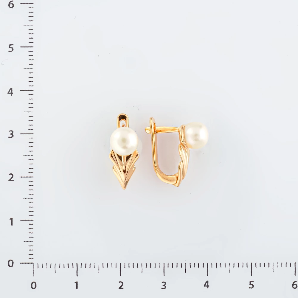 Серьги с культивированным жемчугом из красного золота 585 пробы