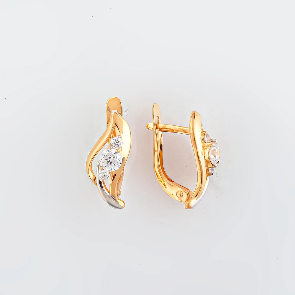 Серьги с фианитом из красного золота 585 пробы