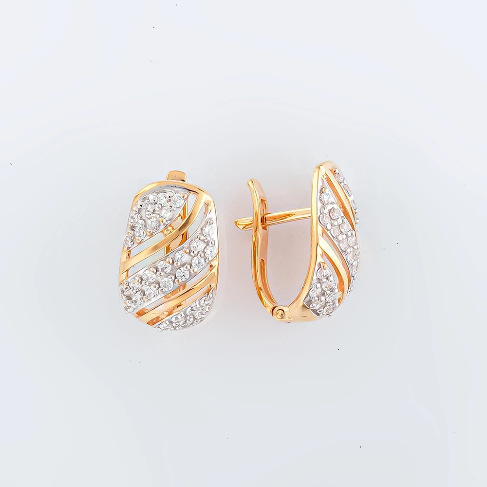 Серьги с фианитом из красного золота 585 пробы