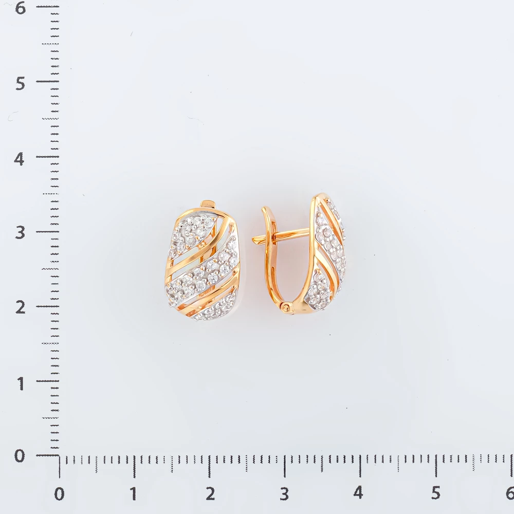 Серьги с фианитом из красного золота 585 пробы