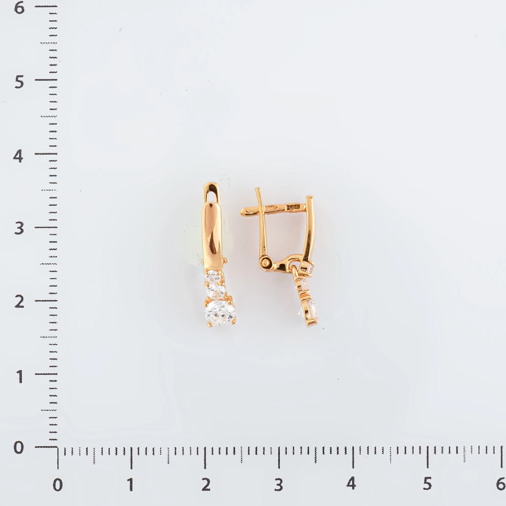 Серьги с фианитом из красного золота 585 пробы