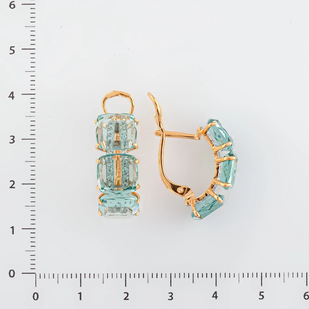 Серьги с кварцем синтетическим из красного золота 585 пробы