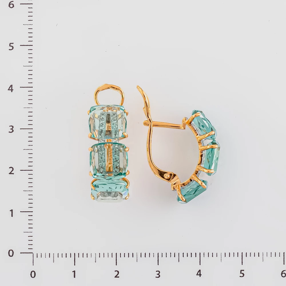 Серьги с кварцем синтетическим из красного золота 585 пробы