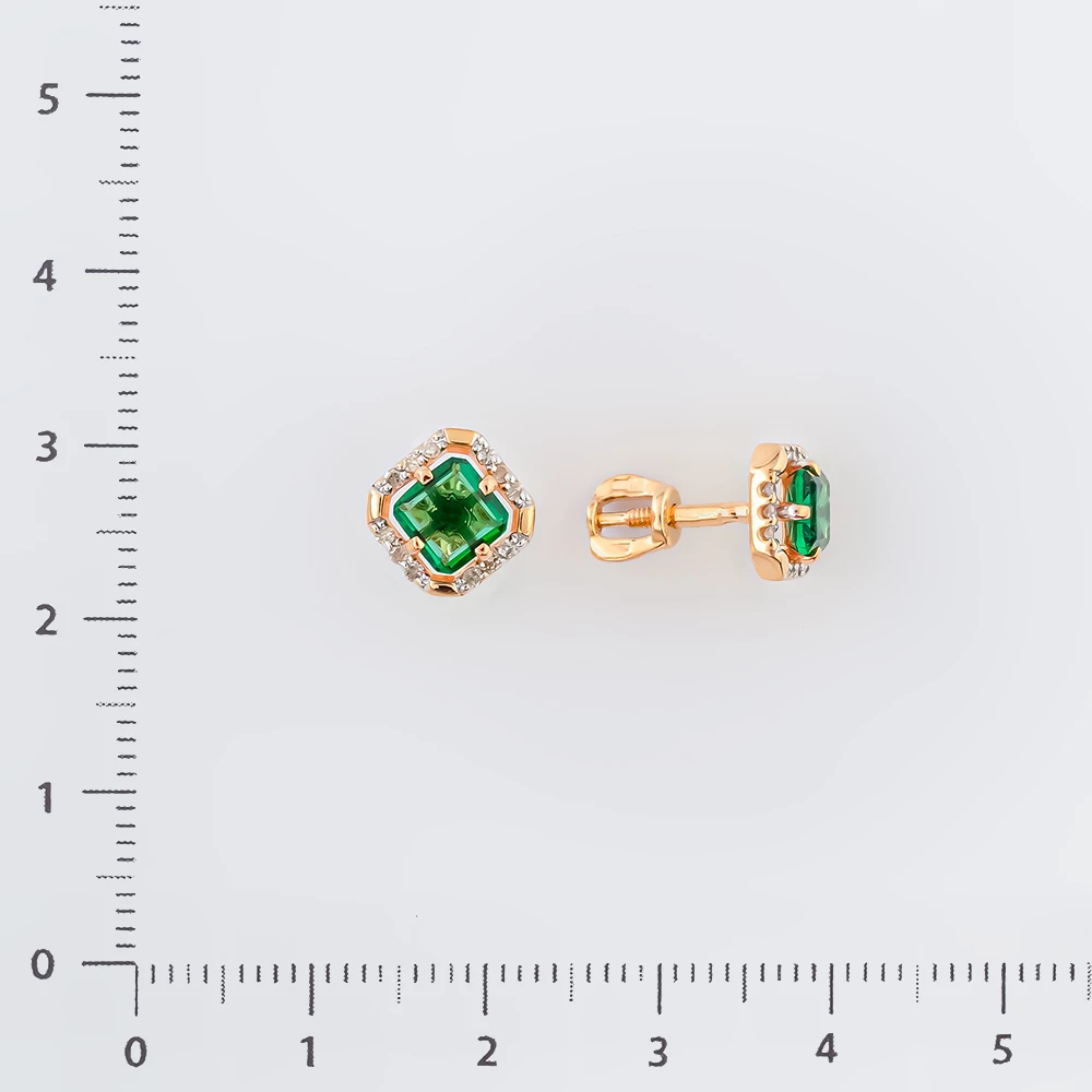 Серьги с изумрудом синтетическим из красного золота 585 пробы