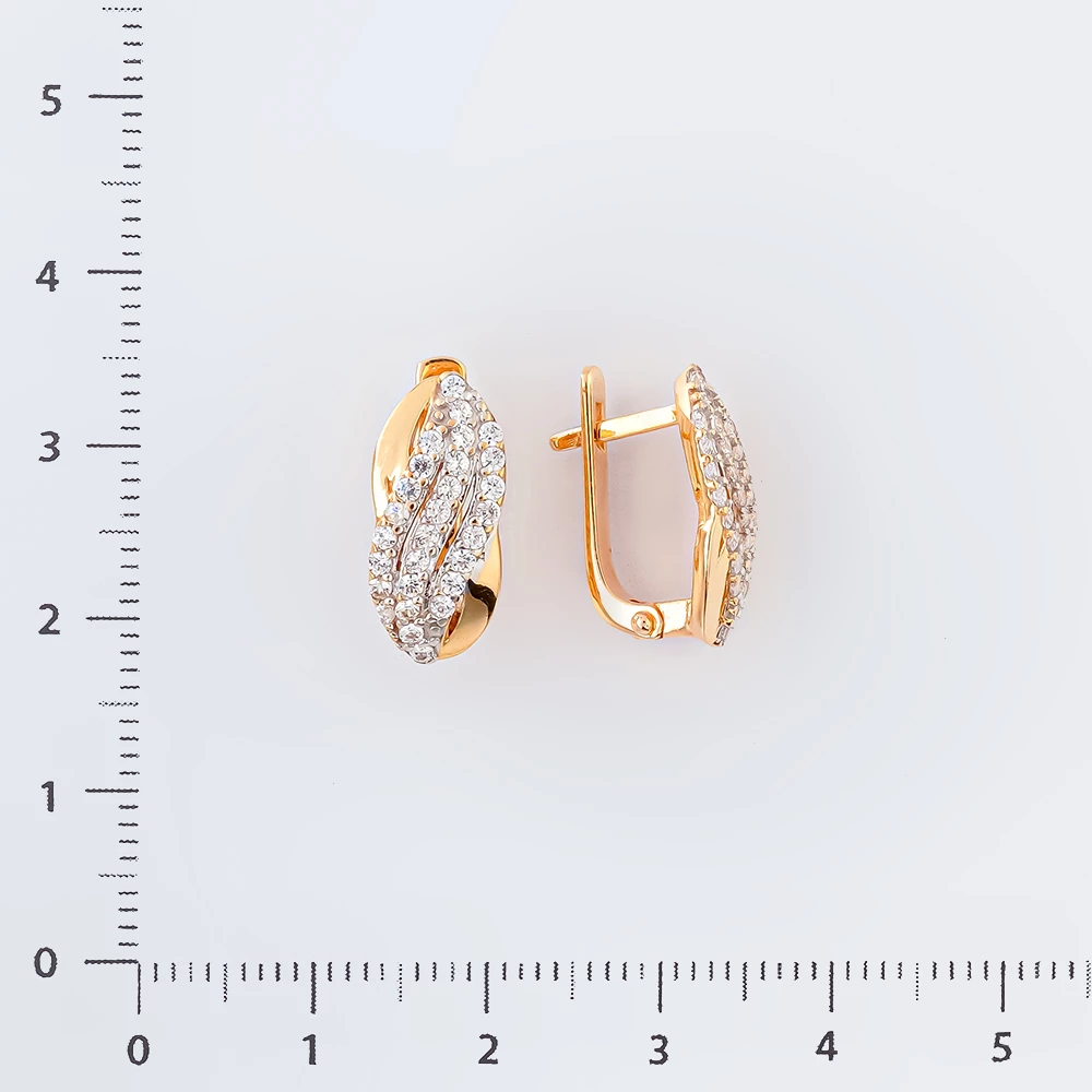 Серьги с фианитом из красного золота 585 пробы