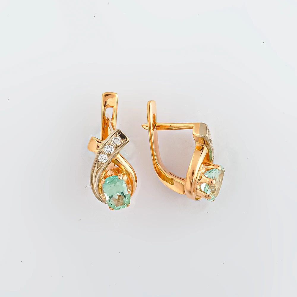 Серьги с бериллом из красного золота 585 пробы