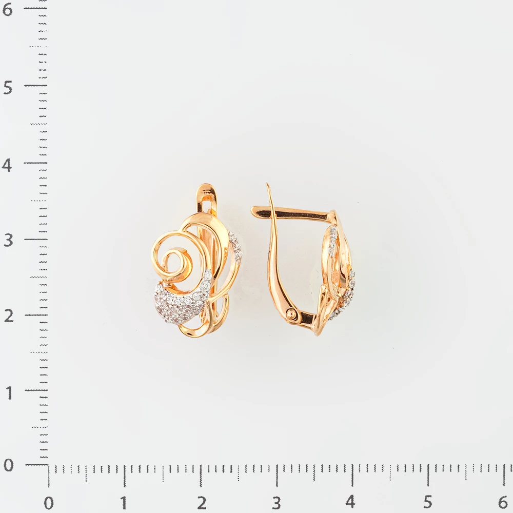 Серьги с фианитом из красного золота 585 пробы
