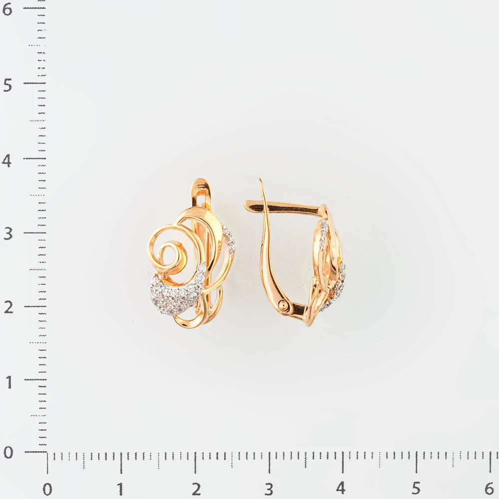 Серьги с фианитом из красного золота 585 пробы