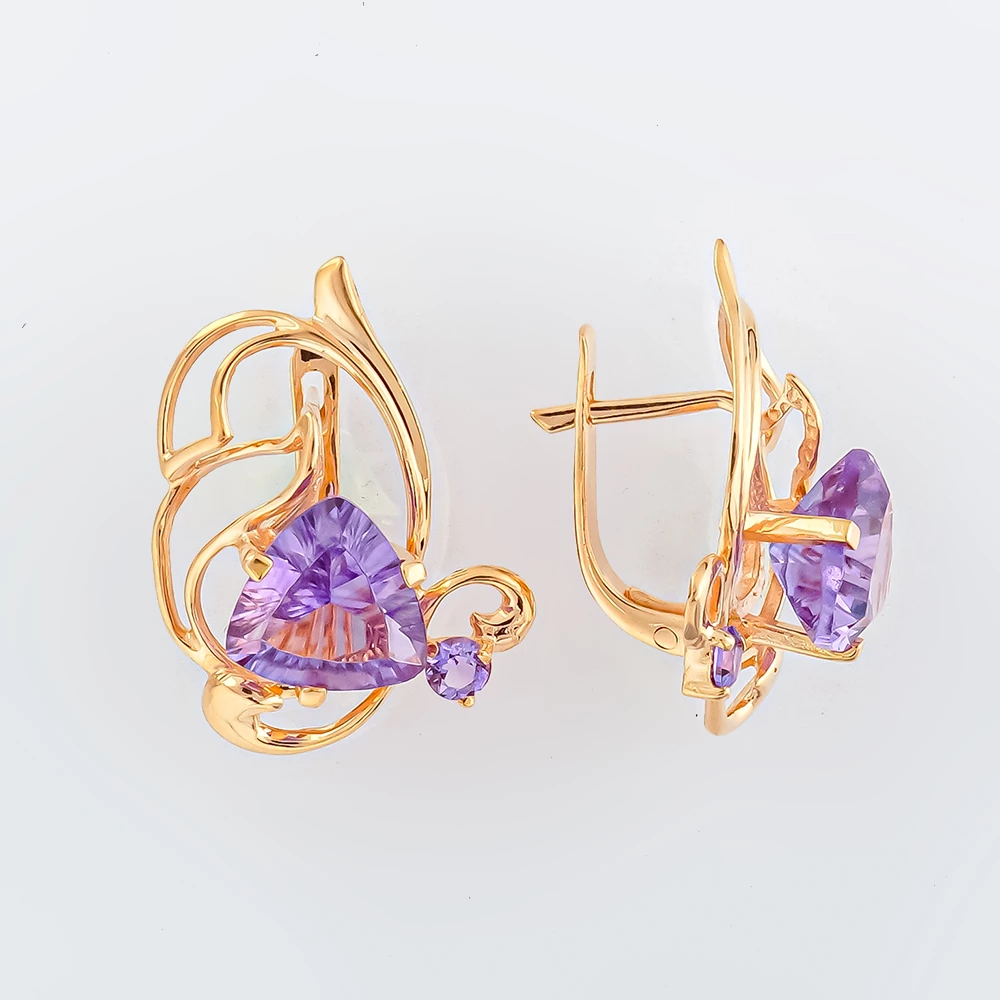 Серьги с аметистом из красного золота 585 пробы