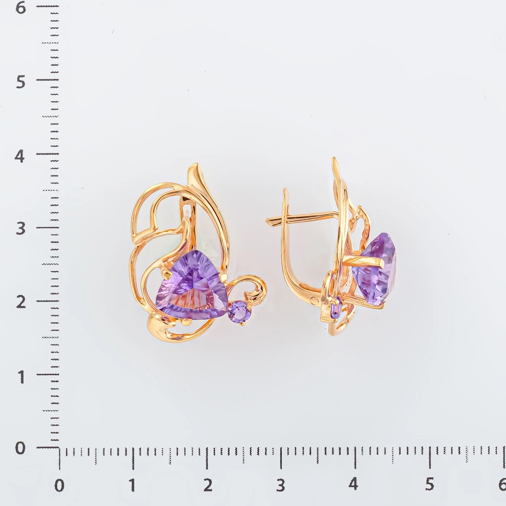 Серьги с аметистом из красного золота 585 пробы