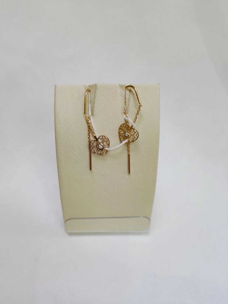 Серьги-продевки с фианитом из красного золота 585 пробы