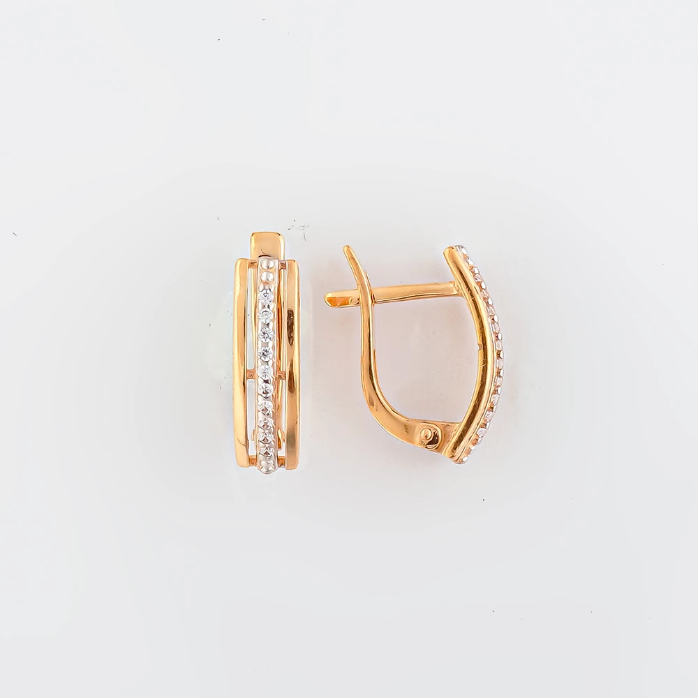 Серьги с фианитом из красного золота 585 пробы