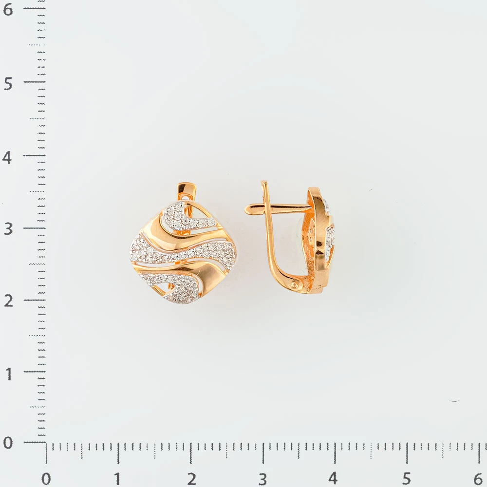 Серьги с фианитом из красного золота 585 пробы