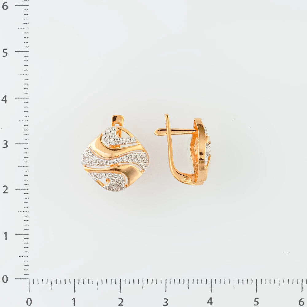 Серьги с фианитом из красного золота 585 пробы