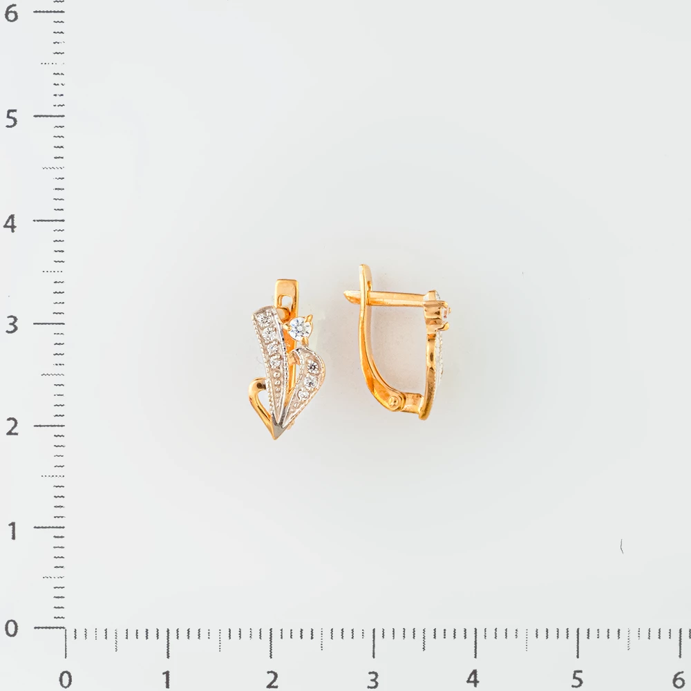 Серьги с фианитом из красного золота 585 пробы