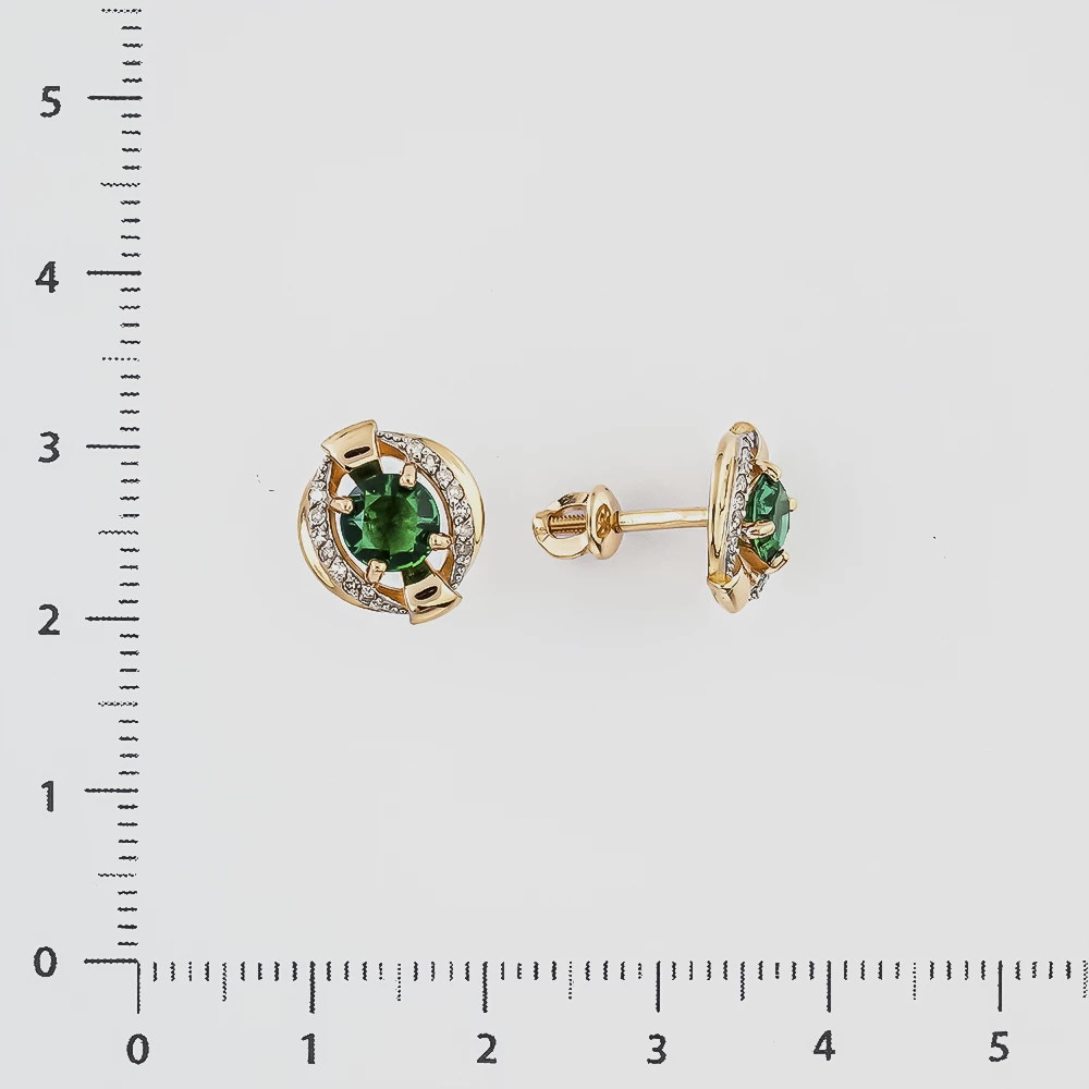 Серьги с изумрудом синтетическим из красного золота 585 пробы