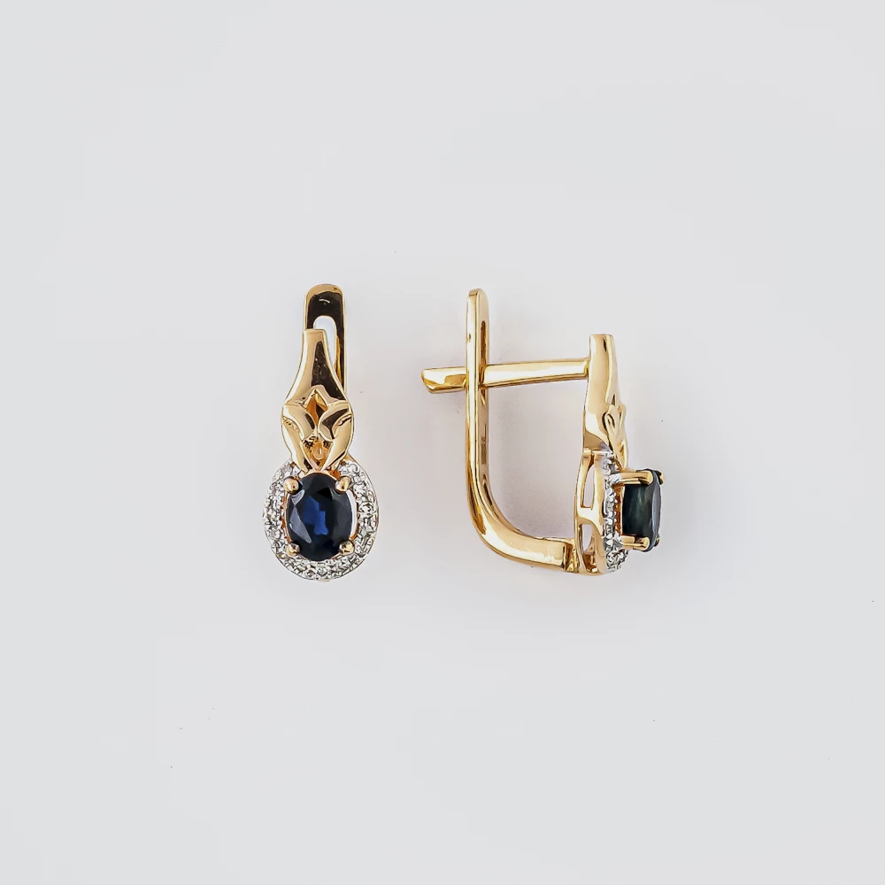 Серьги с сапфиром из красного золота 585 пробы