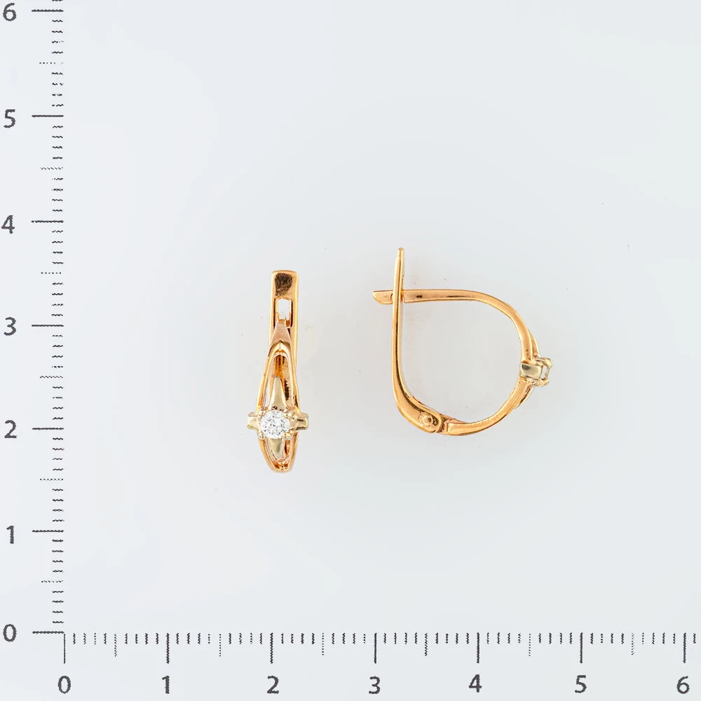 Серьги с фианитом из красного золота 585 пробы