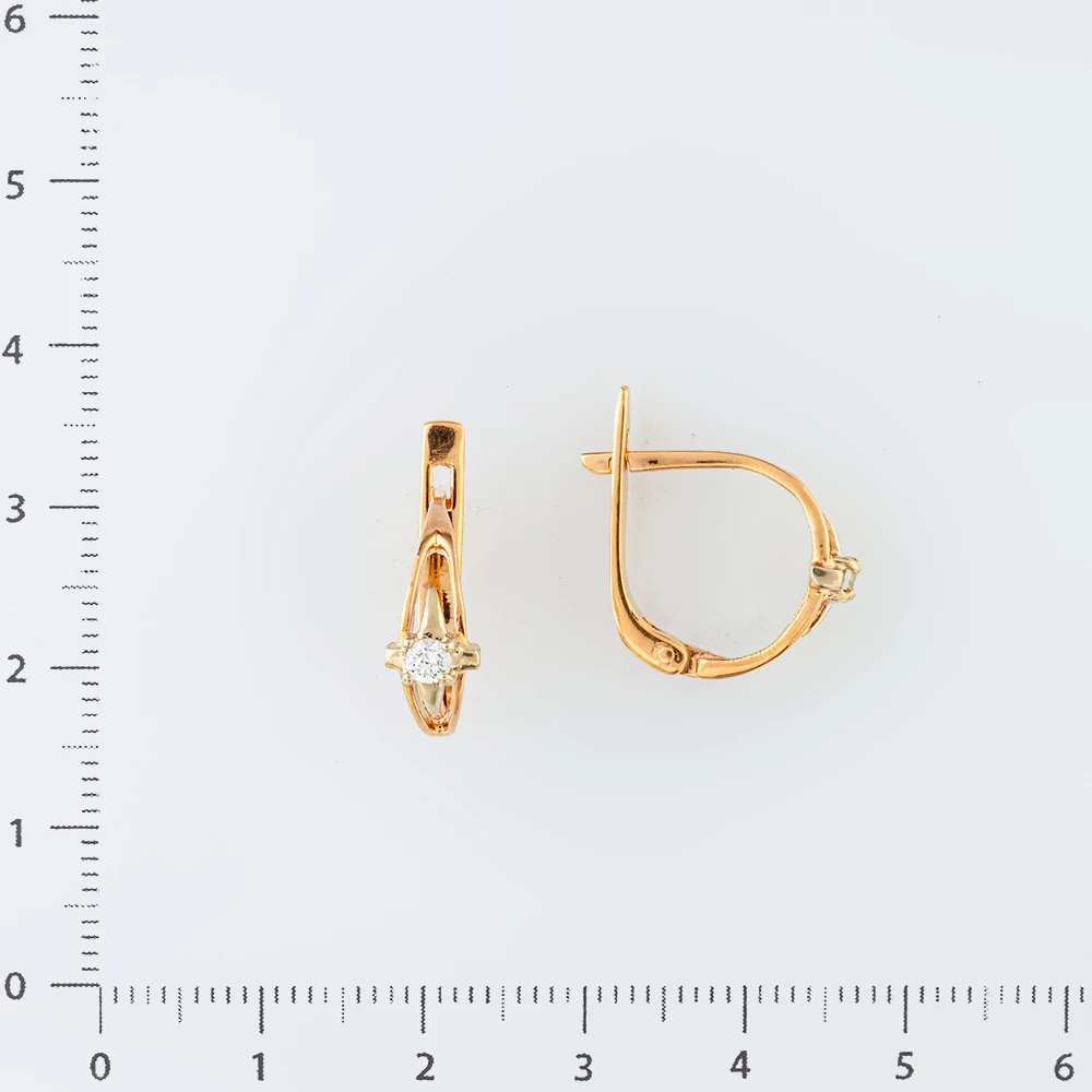 Серьги с фианитом из красного золота 585 пробы