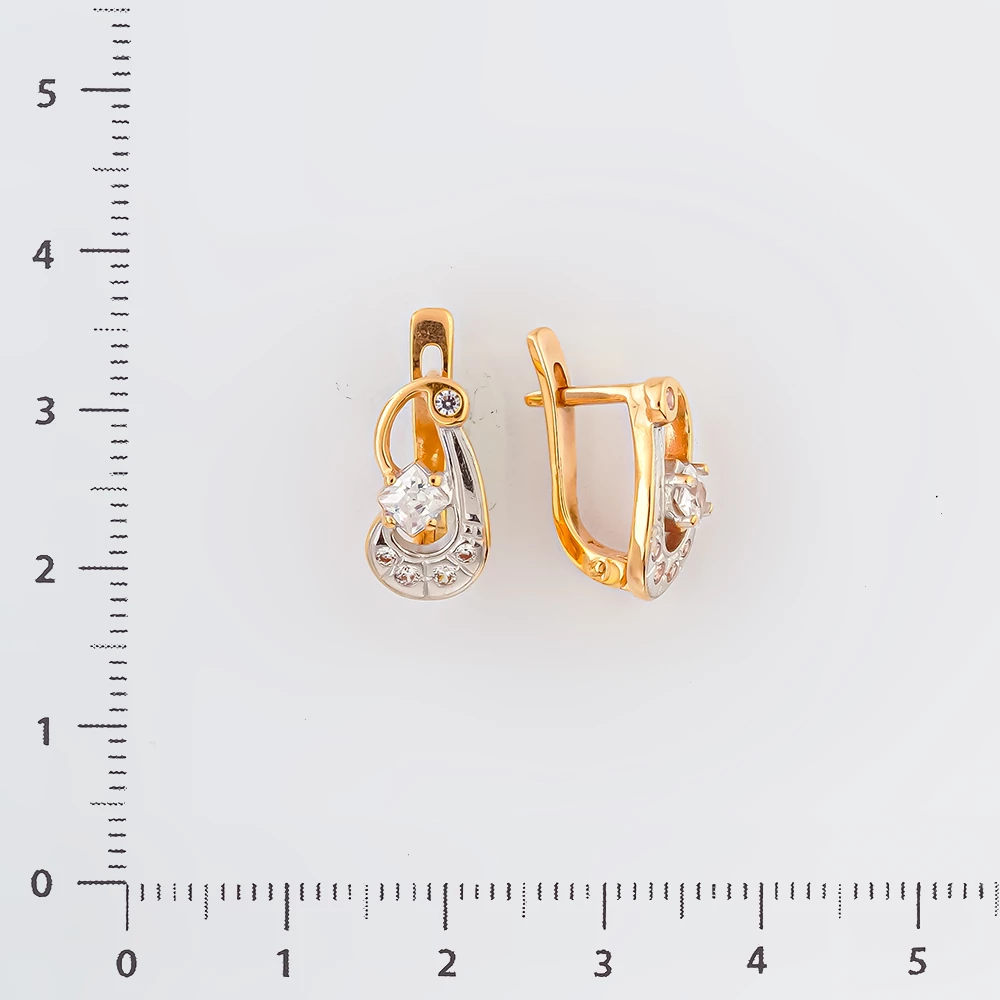 Серьги с фианитом из красного золота 585 пробы