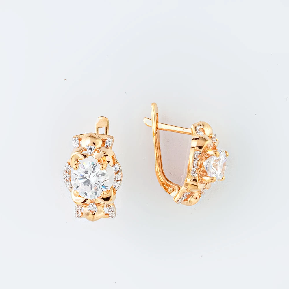 Серьги с фианитом из красного золота 585 пробы