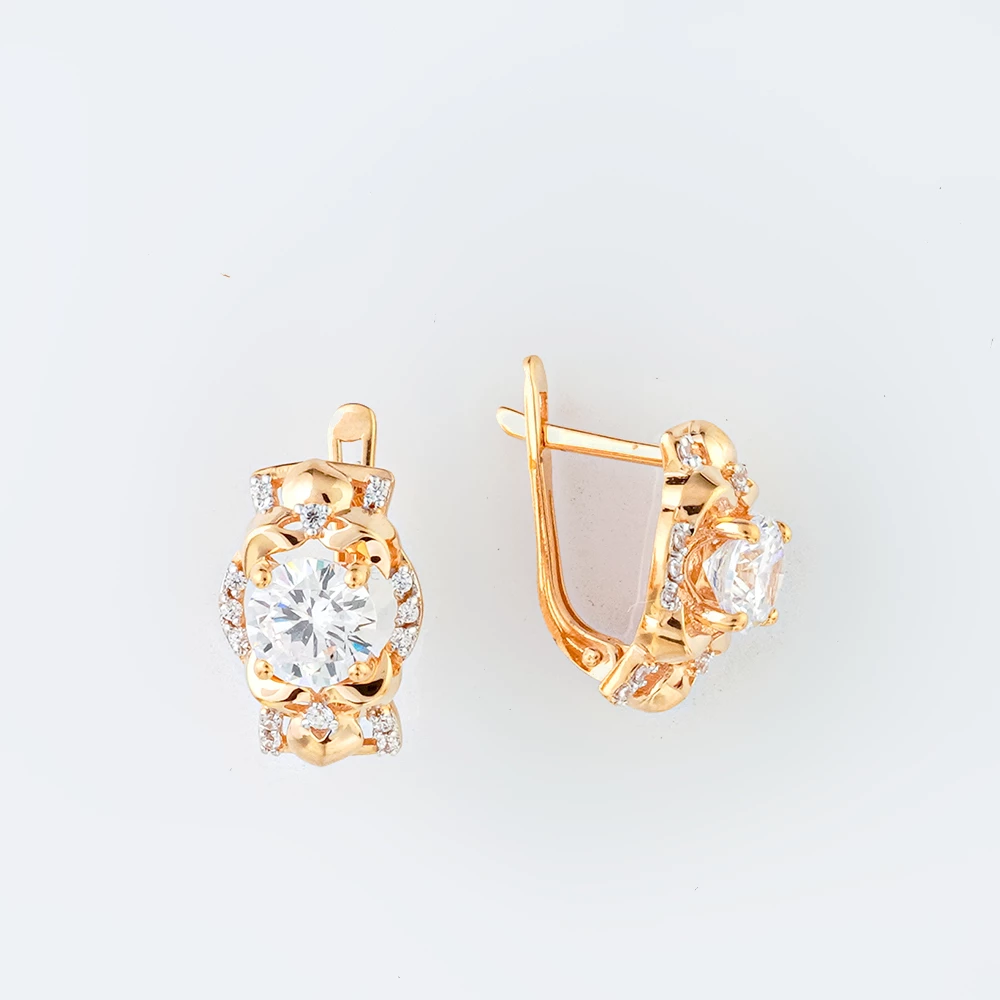 Серьги с фианитом из красного золота 585 пробы