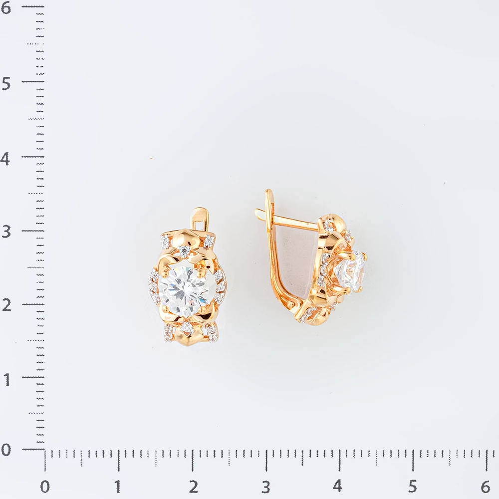 Серьги с фианитом из красного золота 585 пробы