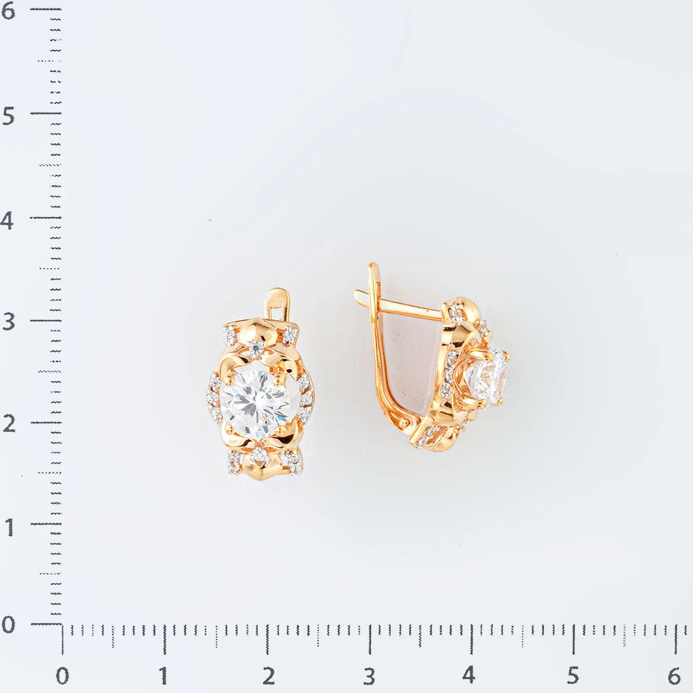 Серьги с фианитом из красного золота 585 пробы