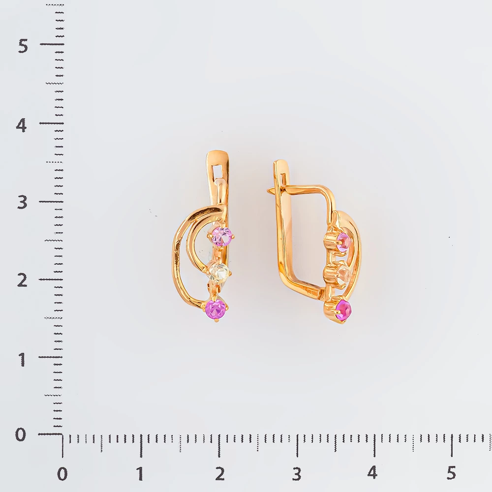 Серьги с фианитом из красного золота 583 пробы