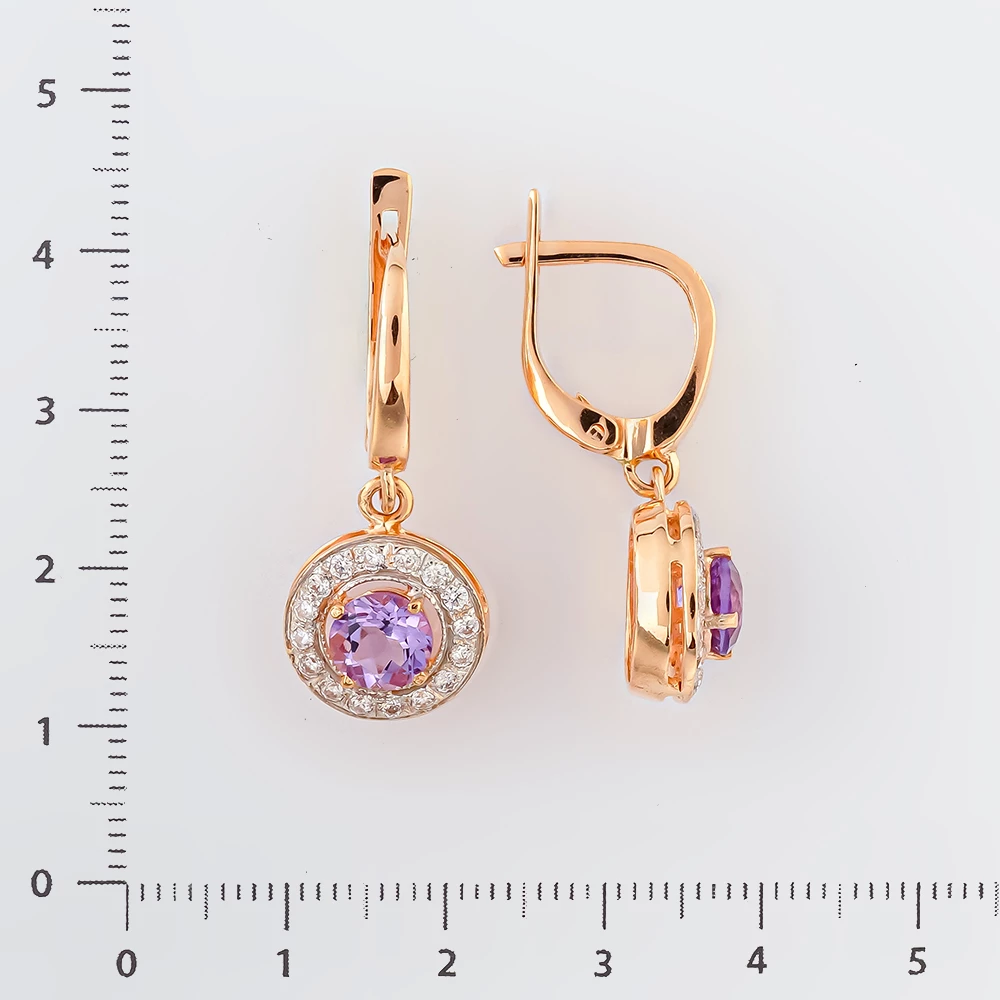 Серьги с аметистом из красного золота 585 пробы